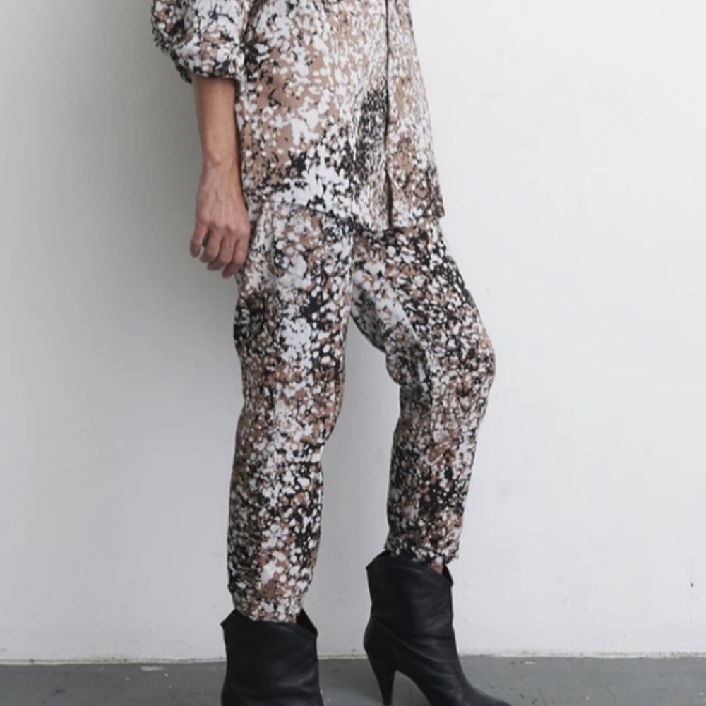Osei Duro Kpong Trousers in Art Attack Black White Brown Splatter size XS